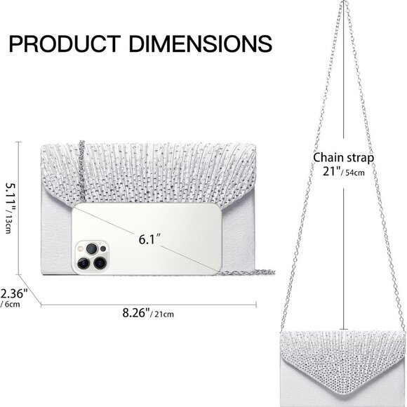 Luxury Satin Clutch Purse with Chain Strap - Perfect Evening Bag for Weddings - Picture 4 of 6